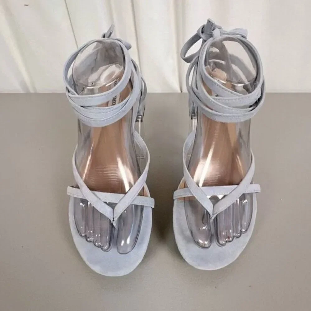 STEVE MADDEN WOMENS SUEDE/VELVET FLATS WITH TIE CALF STRAPS LIGHT BLUE SIZE 9.5